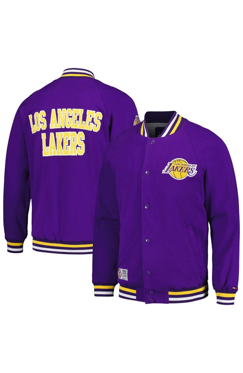 TOMMY JEANS Men's Tommy Jeans Purple Los Angeles Lakers Dane Raglan Full-Snap Varsity Jacket, Alternate, color, 