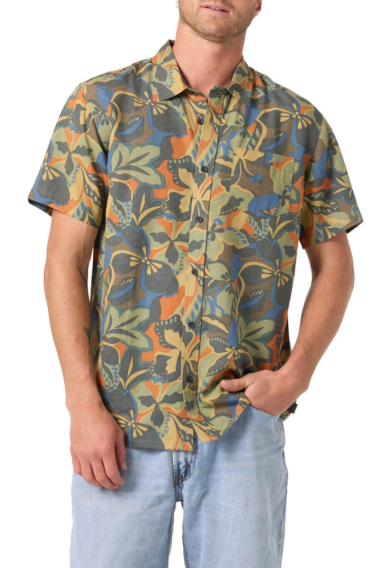 Standard Fit OG Floral Print Short Sleeve Button-Up Shirt, Main, color, DARK SHADOW
