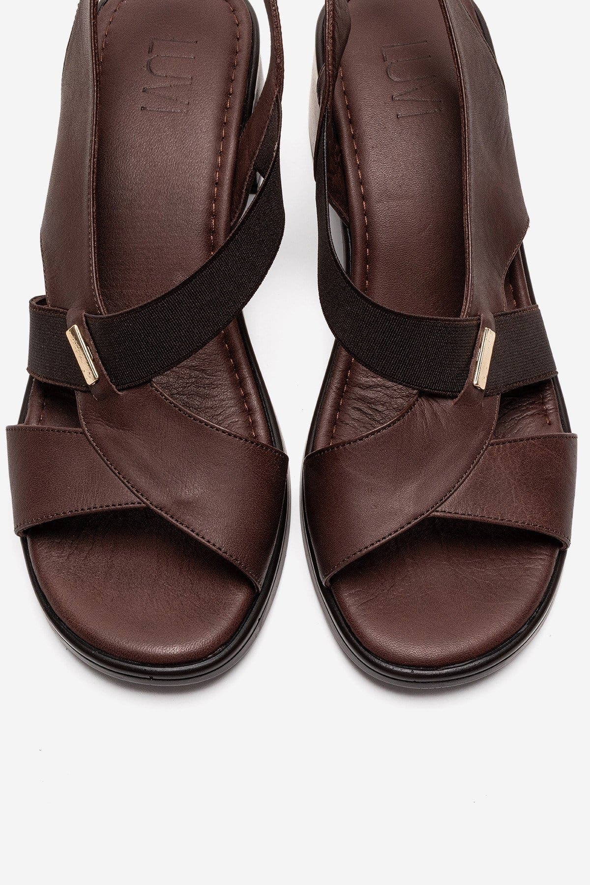 Crina Elasticated Leather Chunky Heel Sandal, Alternate, color, Brown