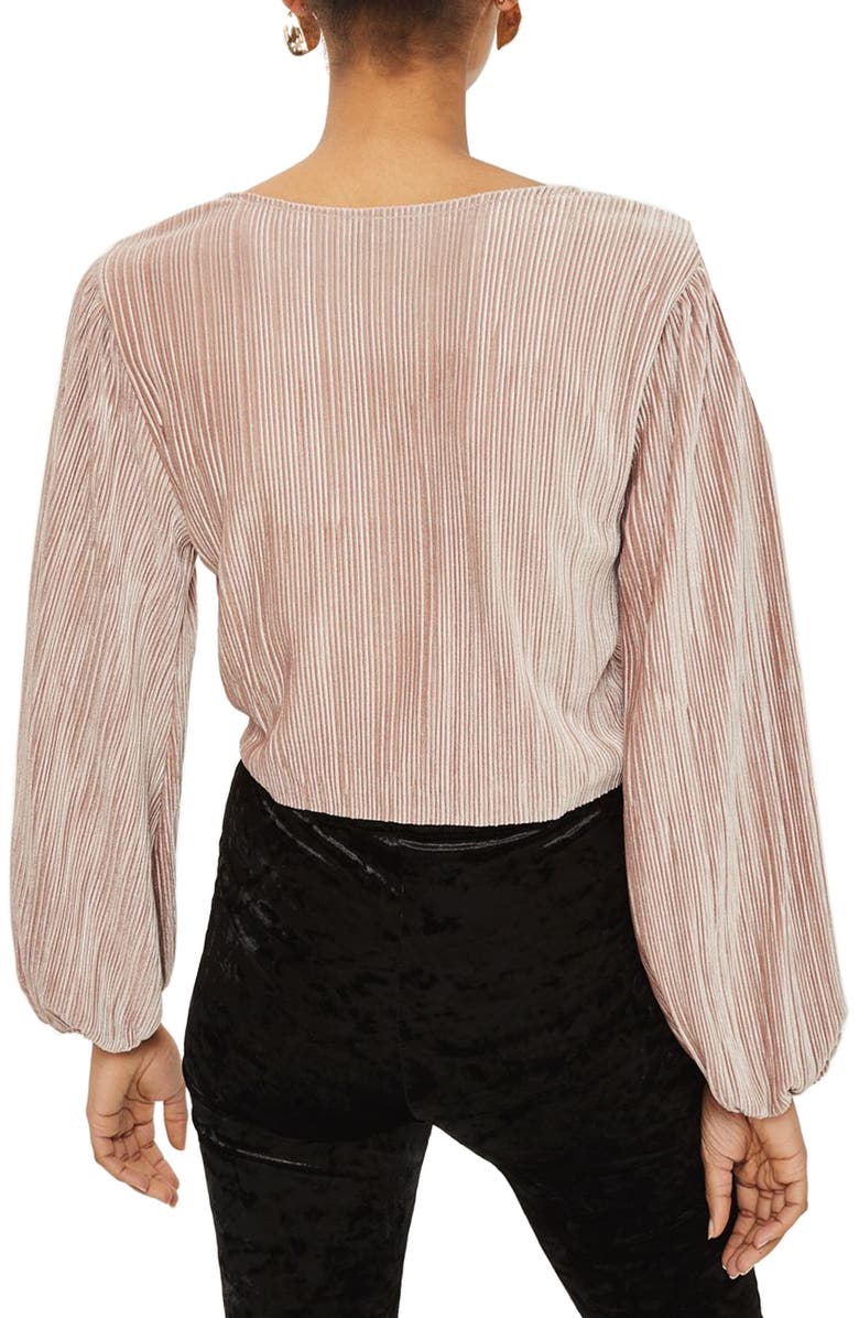 Topshop Velvet Crinkle Ruched Blouse, Alternate, color,