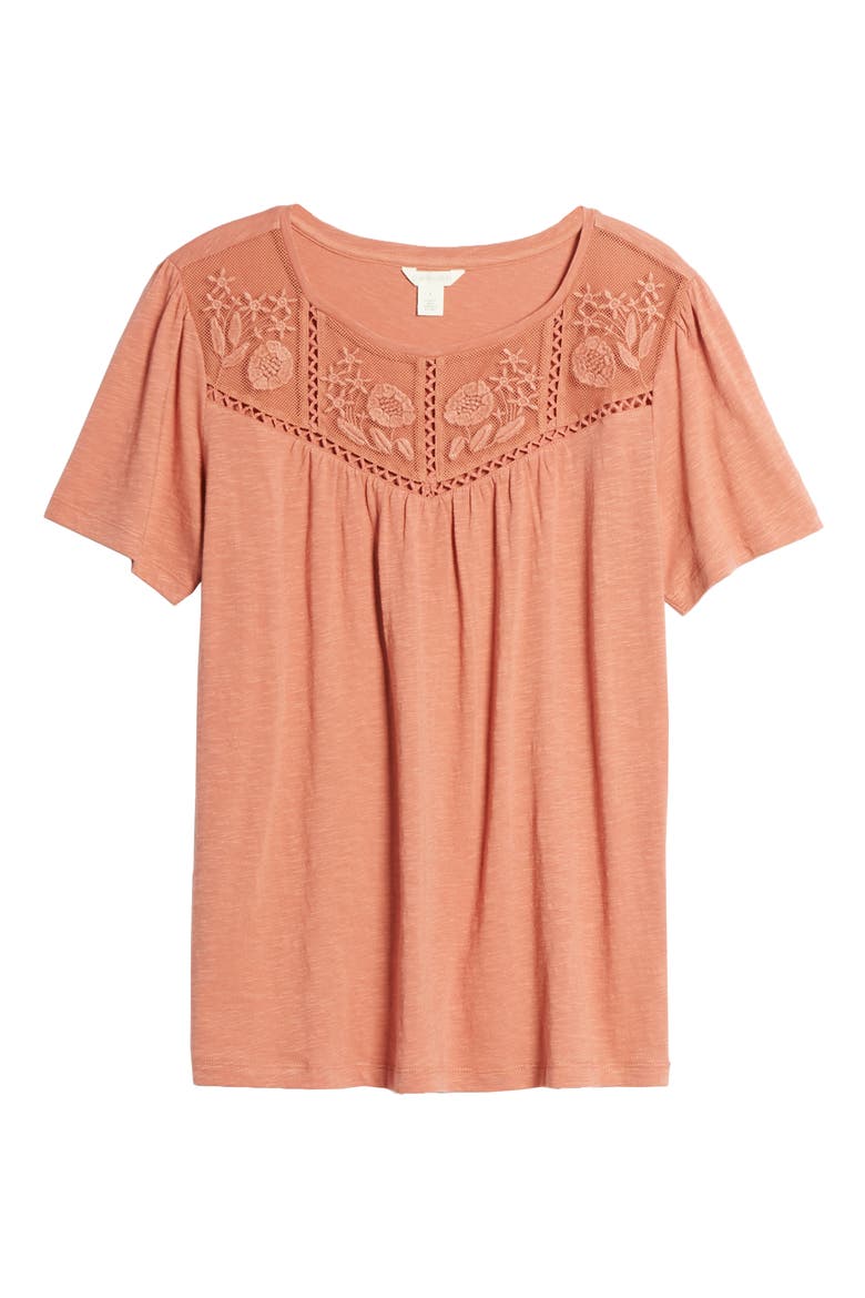 Embroidered Yoke Tee, Alternate, color, PINK CANYON