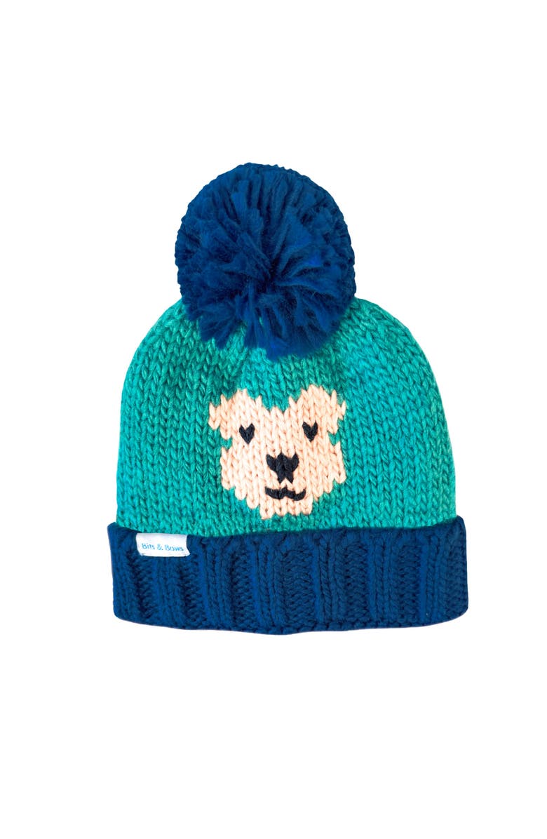 Bits & Bows Teddy Bear Bobble Hat, Main, color, Blue-Green