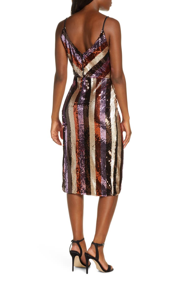 Striped Sequin Faux Wrap Dress, Alternate, color, LILAC/ BROWN