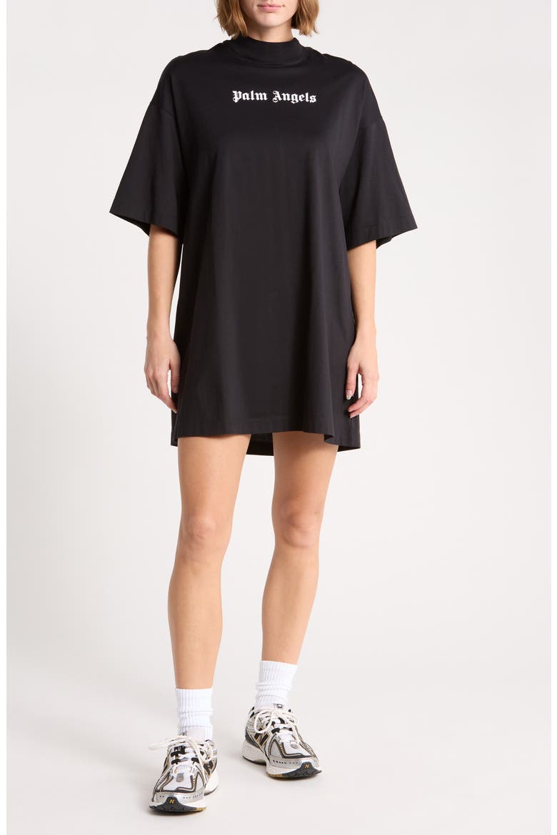 Mock Neck T-Shirt Dress, Main, color, BLACK/WHITE