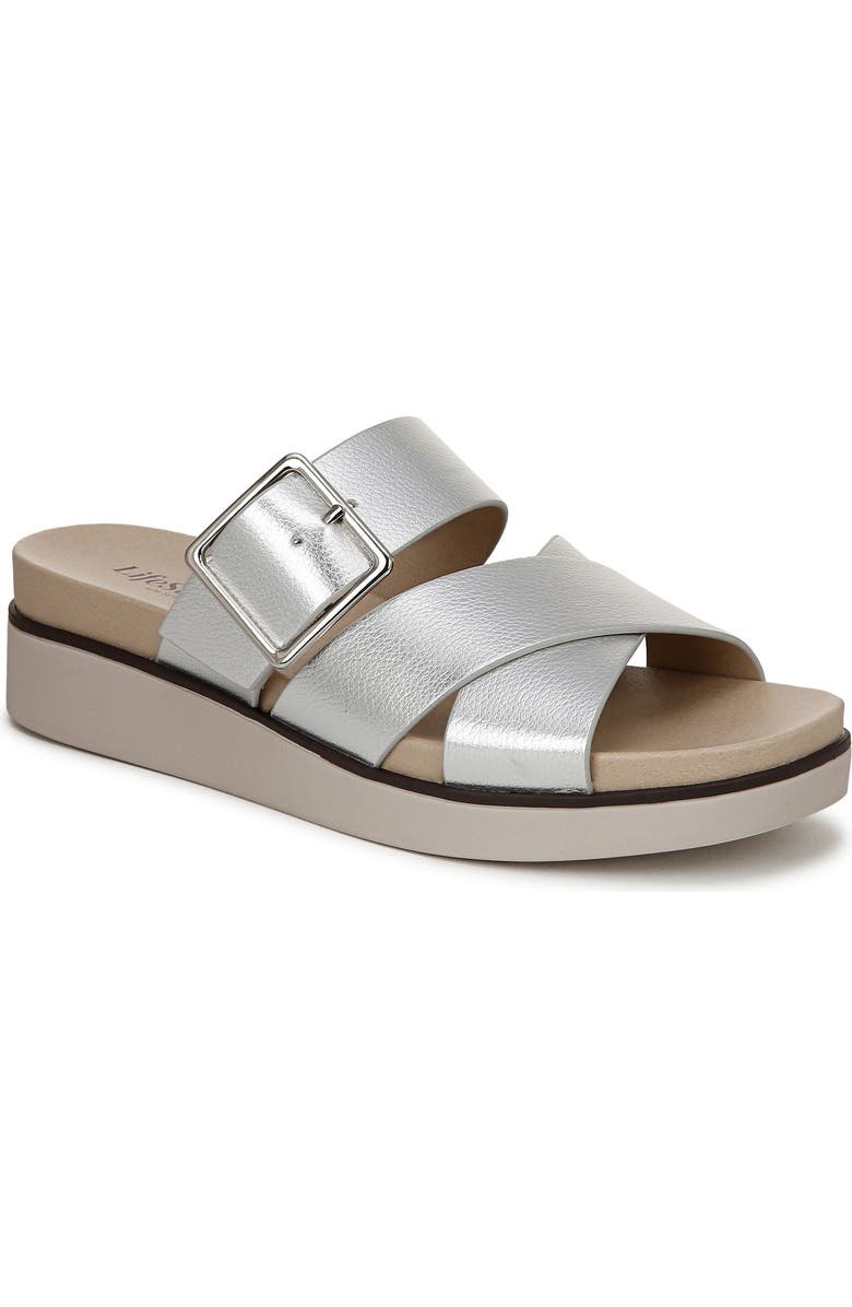 LifeStride Getaway Platform Slide Sandal, Main, color, Silver
