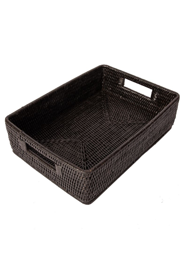 Rectangular Rattan Storage Basket, Rounded Corners, Main, color, Tudor Black