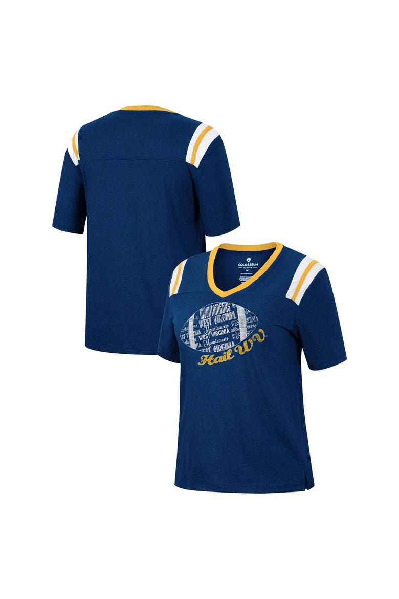 Women's Colosseum Heathered Navy West Virginia Mountaineers 15 Min Early Football V-Neck T-Shirt, Main, color, Heather Navy