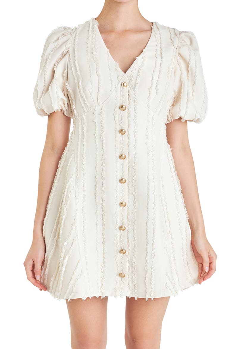 Textured Puff Sleeve Minidress, Alternate, color, BEIGE