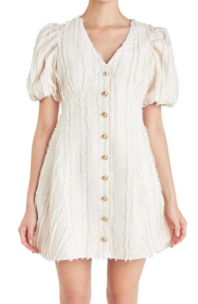 English Factory Textured Puff Sleeve Minidress, Alternate, color, Beige
