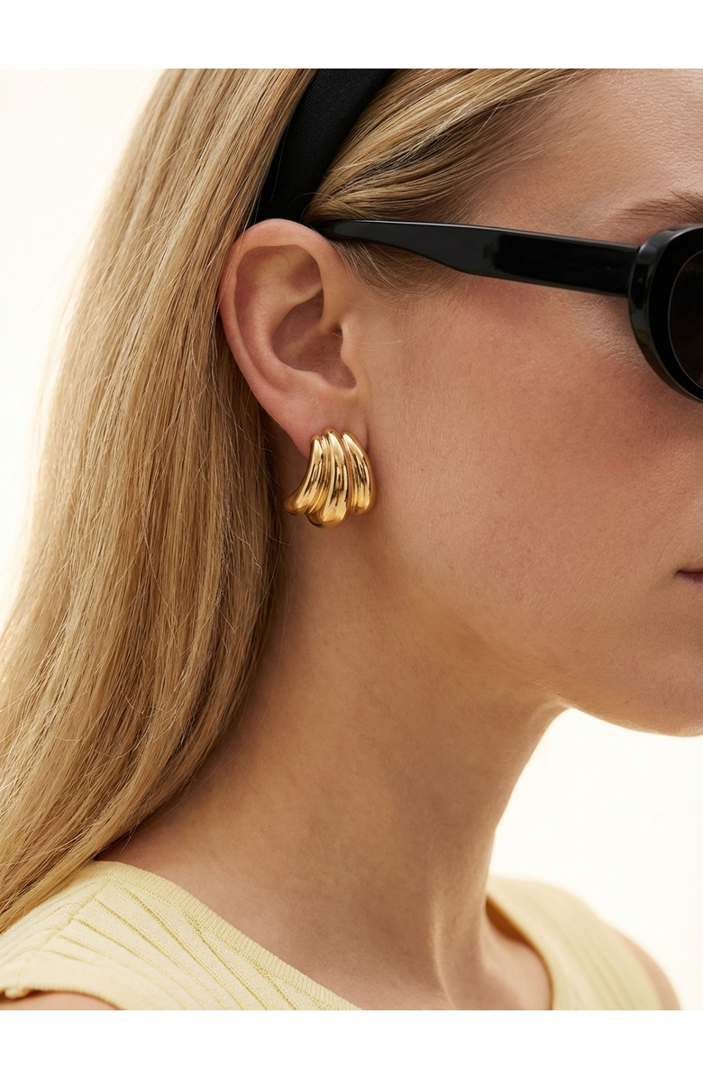 Joey Baby Sculptural Curve Polished Stud Earrings, Alternate, color, 18K Gold Plated