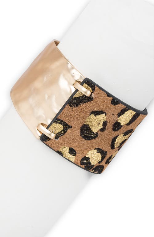 Saachi Leopard Print Genuine Calf Hair Cuff Bracelet In Brown