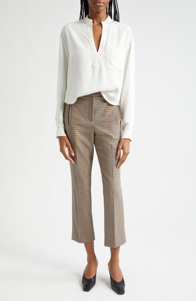 Veronica Beard Arte Houndstooth Check Crop Pants, Alternate, color, Sand Black