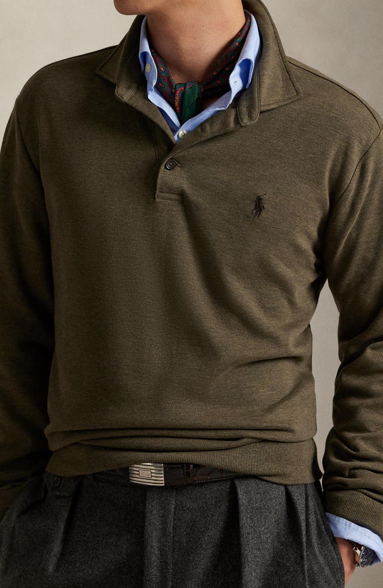 Polo Ralph Lauren Long Sleeve Luxury Cotton Blend Polo, Alternate, color, Wilson Olive Heather