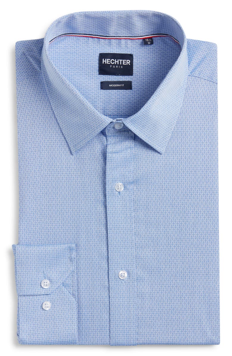 DANIEL HECHTER Modern Fit Light Blue Micropattern Cotton Dobby Dress Shirt, Alternate, color, Blue