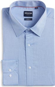 DANIEL HECHTER Modern Fit Light Blue Micropattern Cotton Dobby Dress Shirt