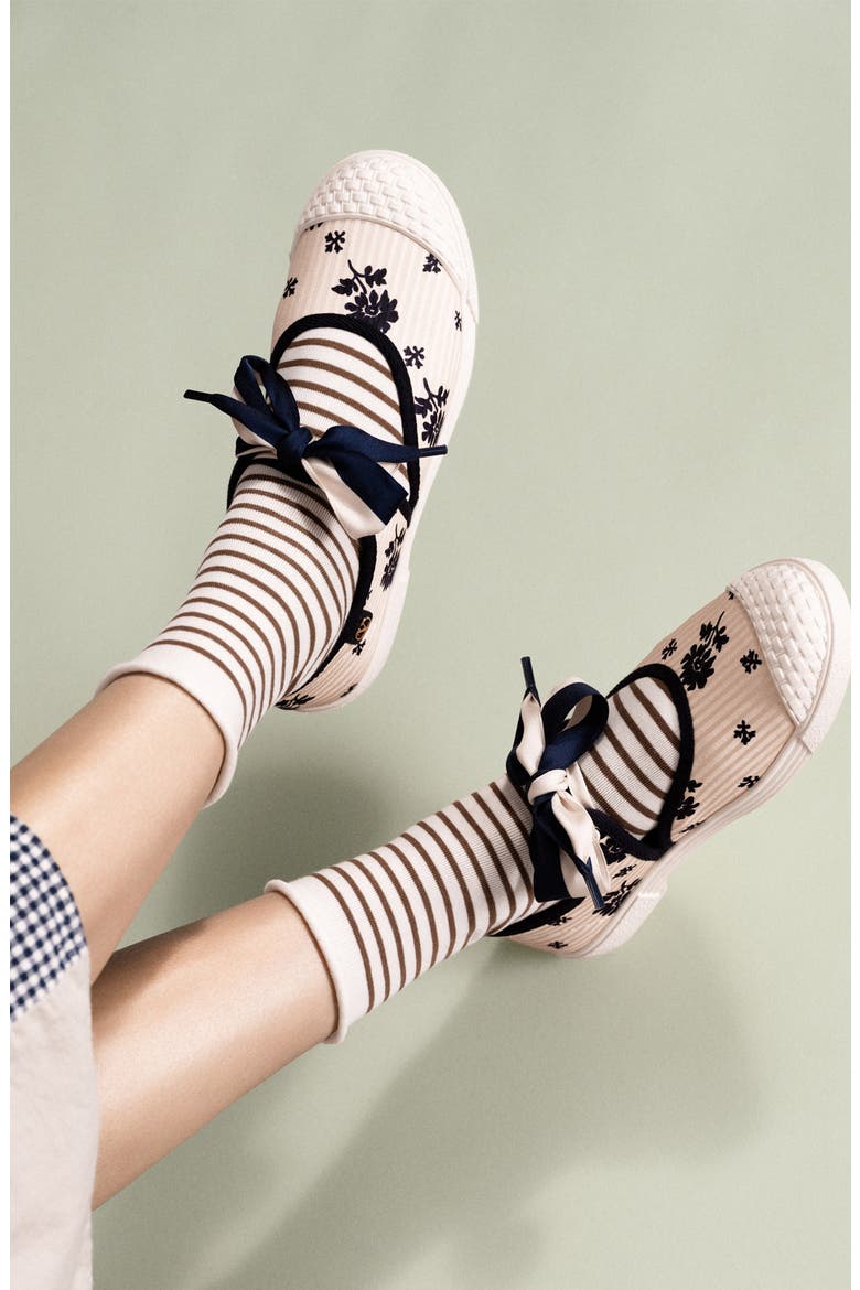 Nautical Stripe Crew Socks, Alternate, color, MOCHA