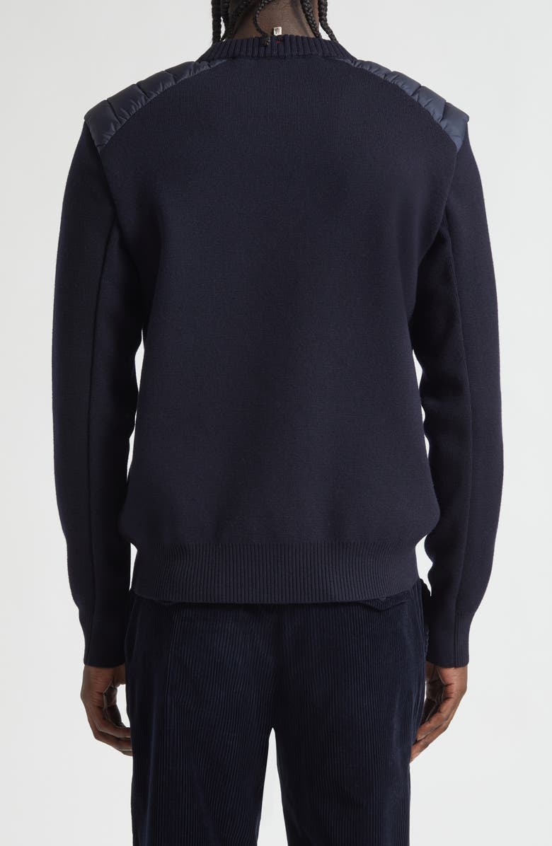 Moncler Quilted Shoulder Virgin Wool Blend Sweater, Alternate, color, Maritime Blue
