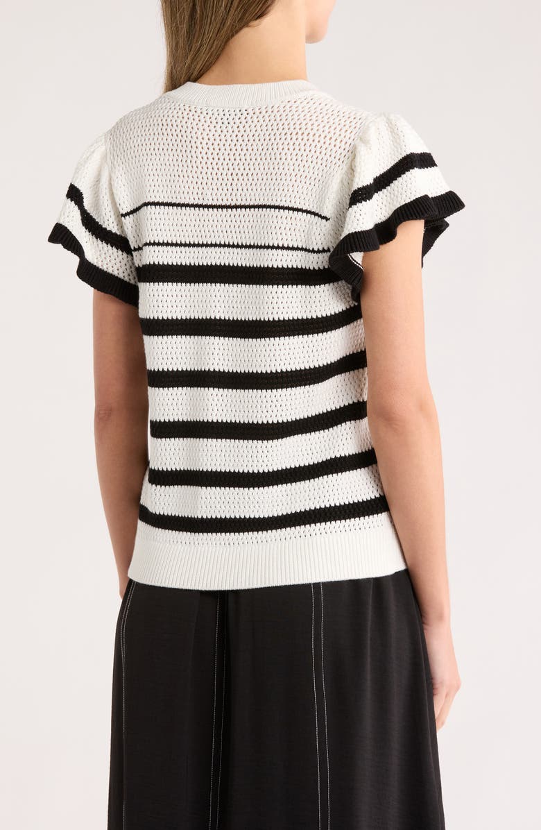 Adrianna Papell Ruffle Stripe Pointelle Sweater, Alternate, color, Ivory/ Black