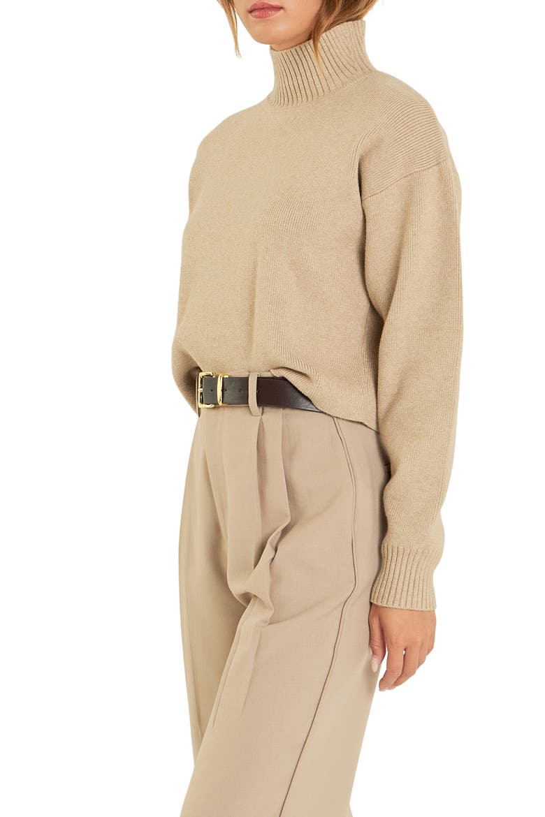 Turtleneck Crop Sweater, Alternate, color, BEIGE