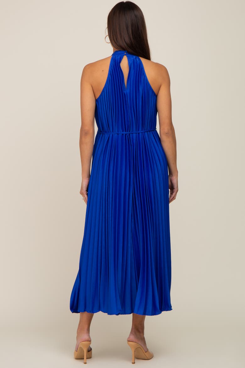 Pleated Halter Dress, Alternate, color, Royal Blue