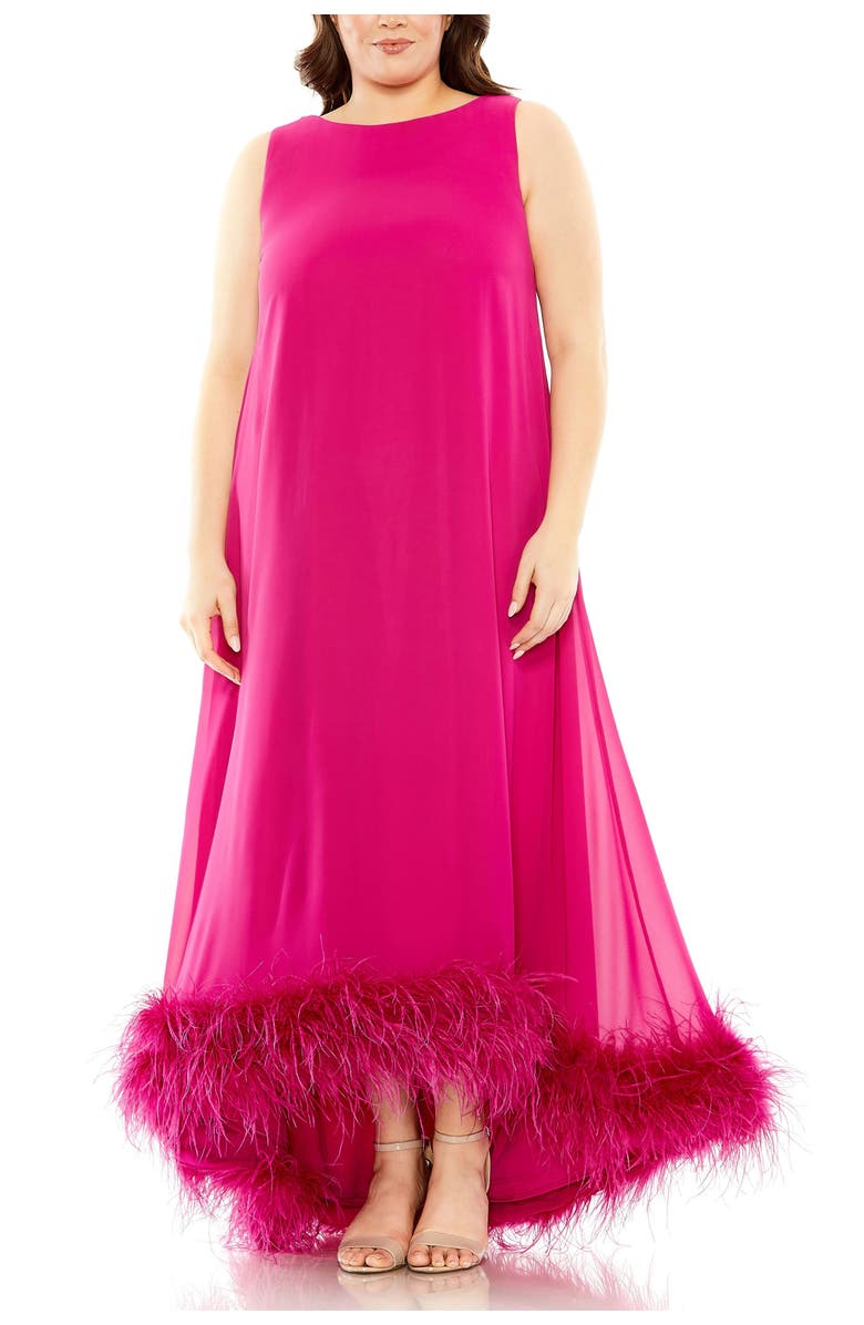 Mac Duggal High Neck Feather Hem Gown, Main, color, Fuchsia
