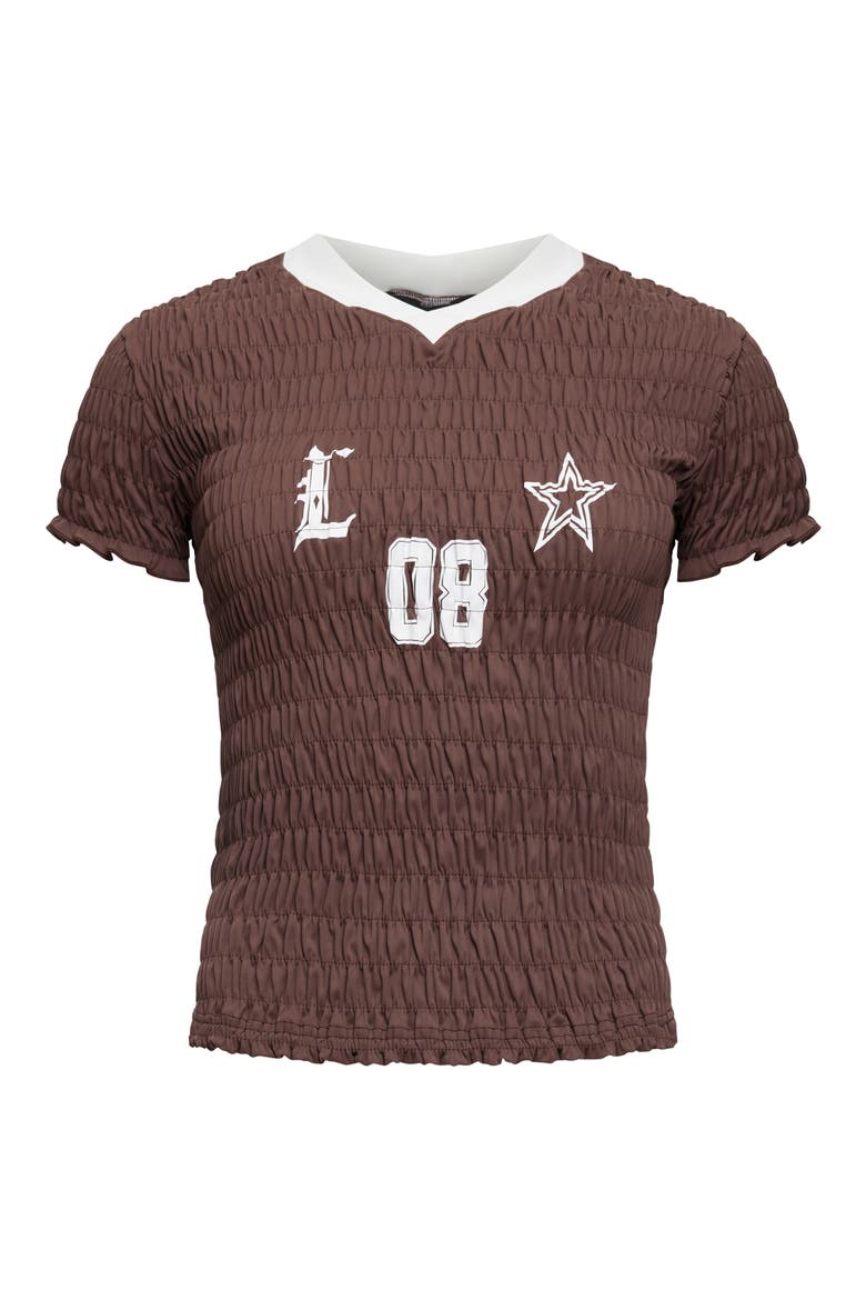 Spectate Smocked Jersey Top, Alternate, color, COFFEE