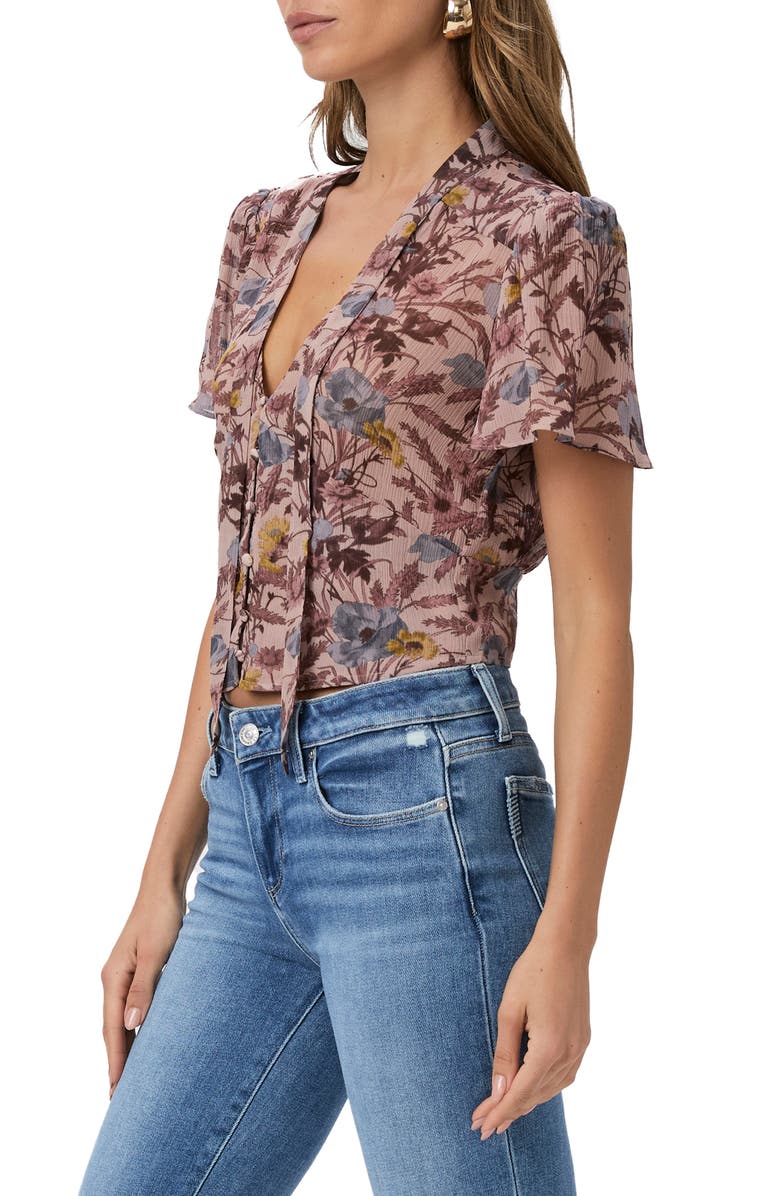 PAIGE Ayla Tie Neck Silk Top, Alternate, color, Dark Primrose Multi