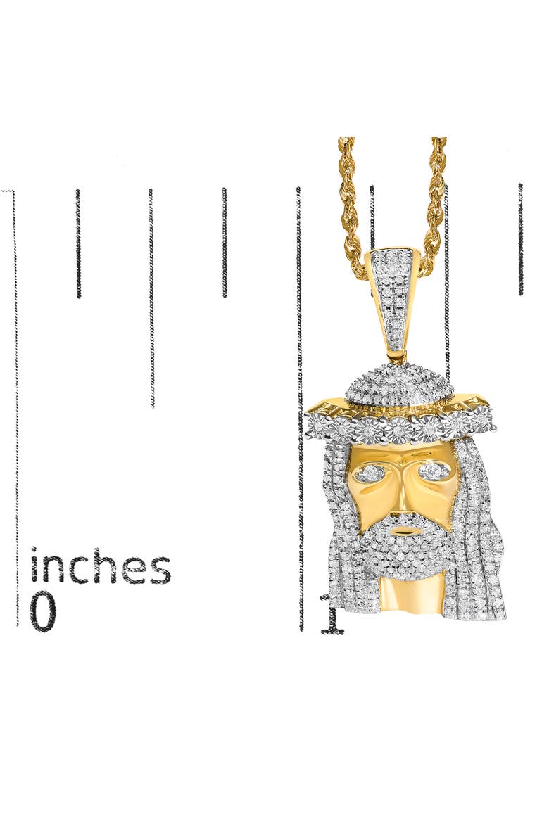 Men's 10K Yellow Gold 1 1/3 Cttw Diamond Studded Jesus Pendant Necklace, Alternate, color, Yellow Gold
