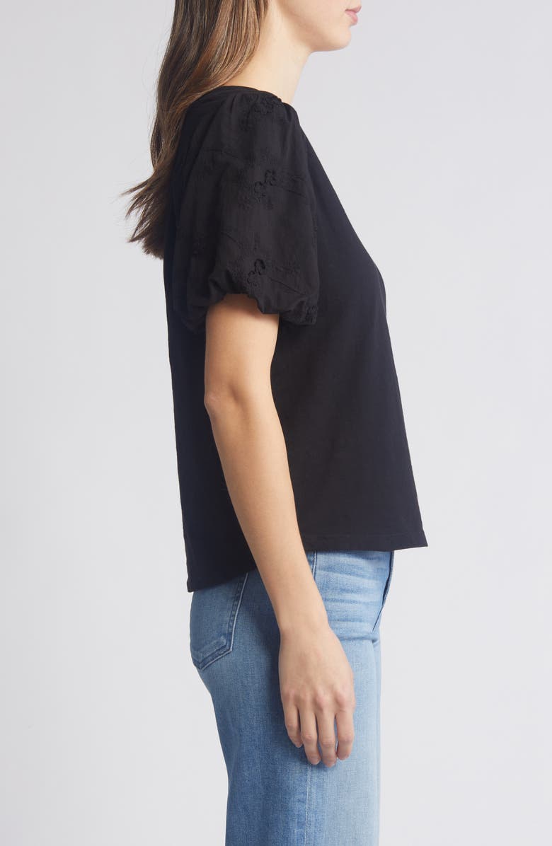 Wit & Wisdom Embroidered Puff Sleeve V-Neck Top, Alternate, color,