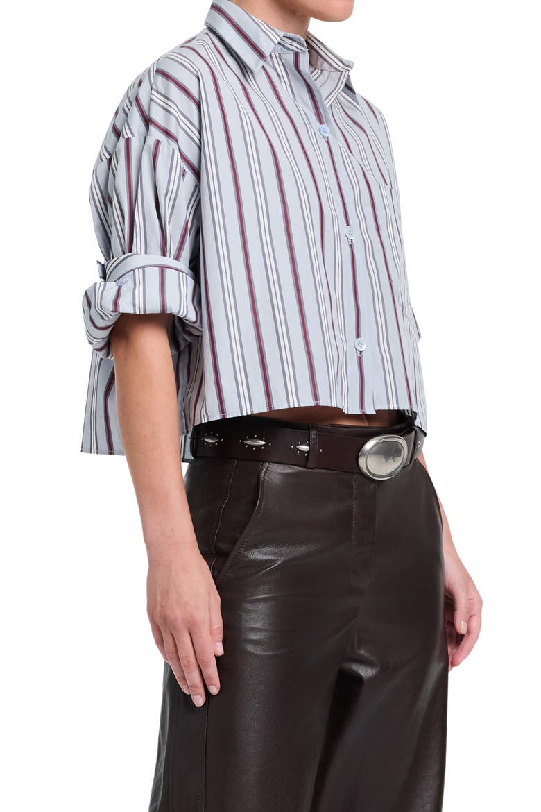 Next Stripe Cropped Cotton Shirt, Alternate, color, LIGHT GREY MULTI