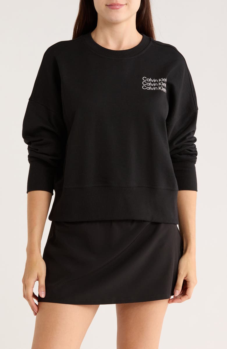 CALVIN KLEIN PERFORMANCE Triple Logo Cotton Blend Sweatshirt, Main, color, Black / White