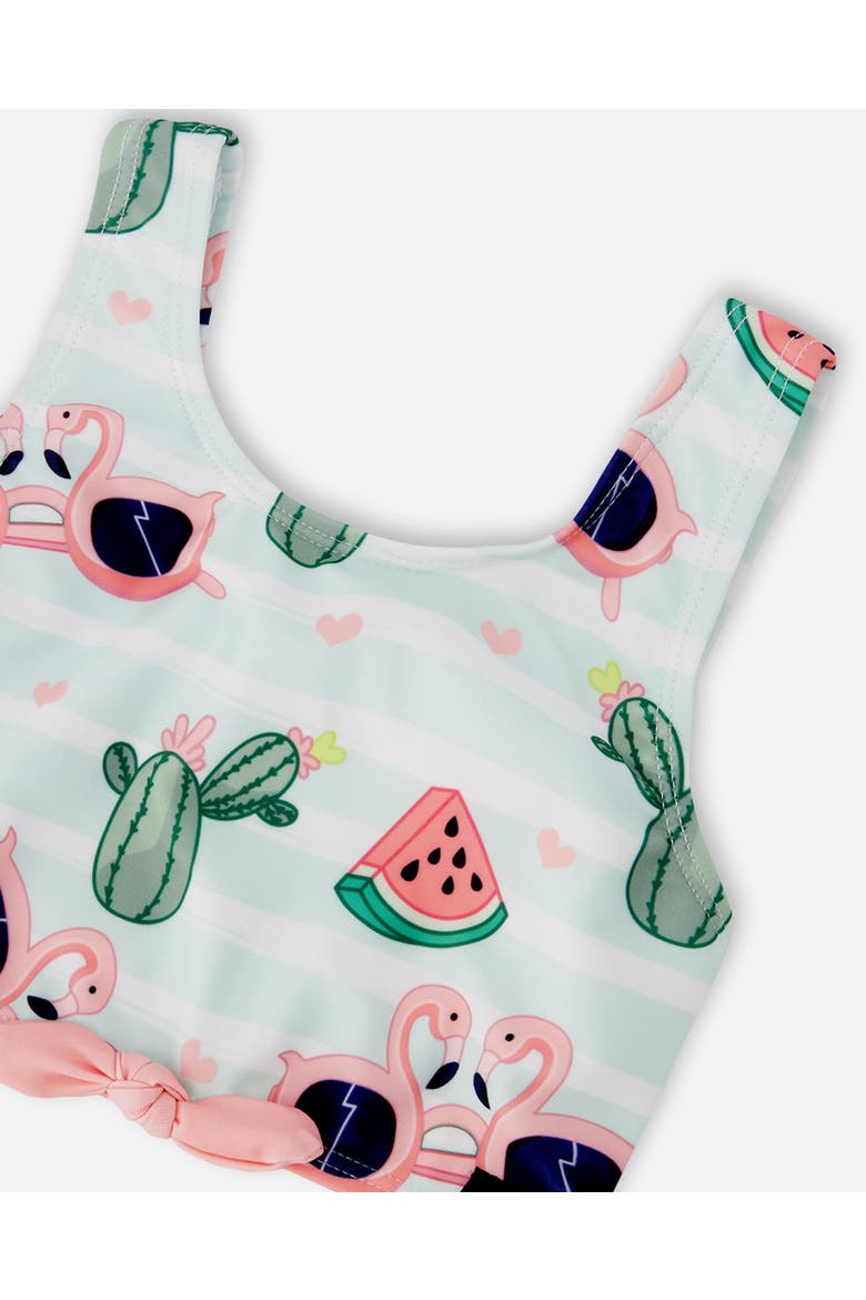 Two-Piece Flamingo and Cactus Swimsuit, Alternate, color, Blue Flamingo and Cactus Print