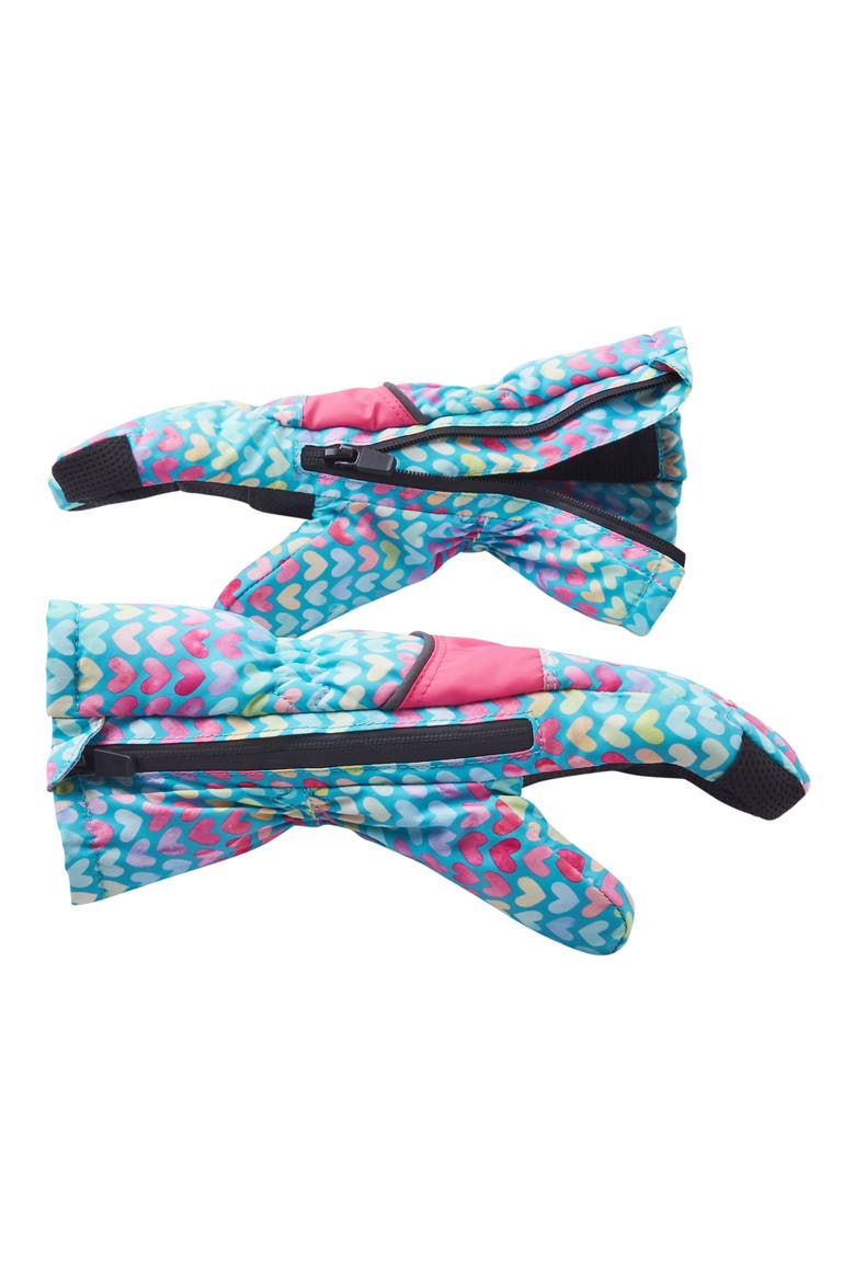 Kids' Zip Gloves, Alternate, color, AQUA HEARTS