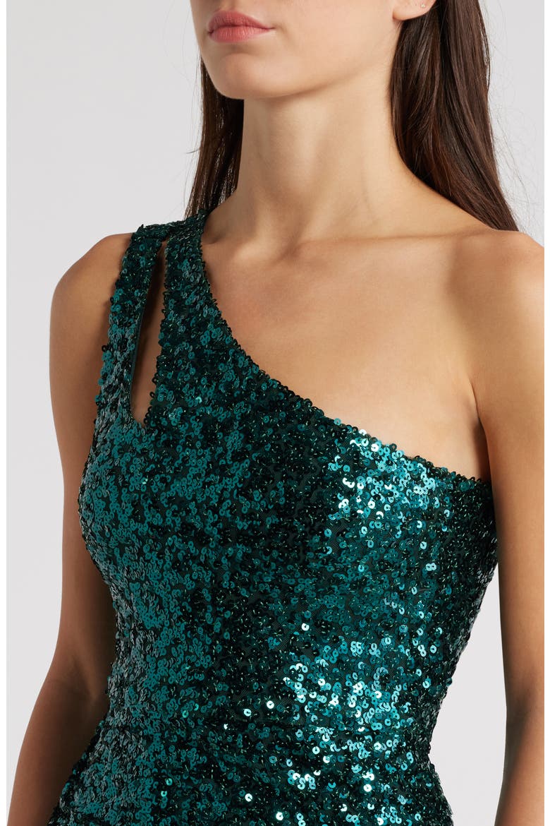 Cutout Asymmetric One-Shoulder Sequin Cocktail Dress, Alternate, color, HUNTER