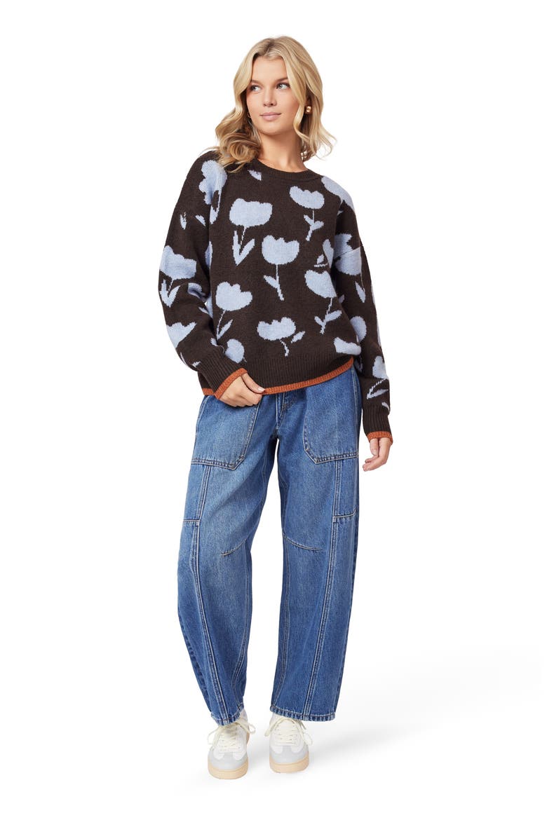 Crewneck Pullover Sweater, Alternate, color, SEAL BROWN/ TULIP