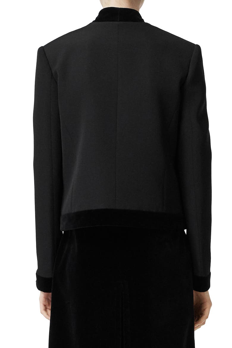 Velvet Trim Crop Jacket, Alternate, color, BLACK