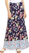 Loveappella Border Print Roll Top Maxi Skirt
