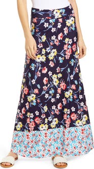 Loveappella Border Print Roll Top Maxi Skirt