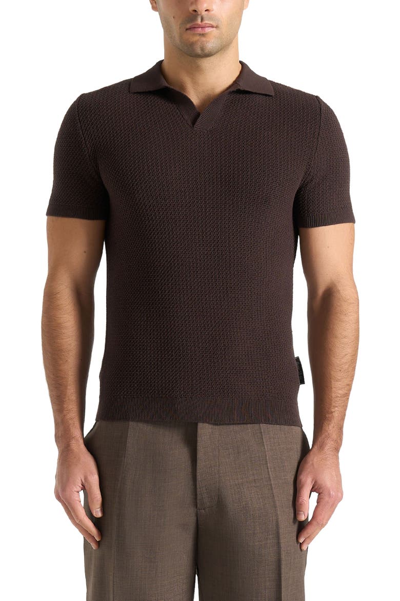 Rowen Textured Knit Revere Polo Shirt, Alternate, color, Brown
