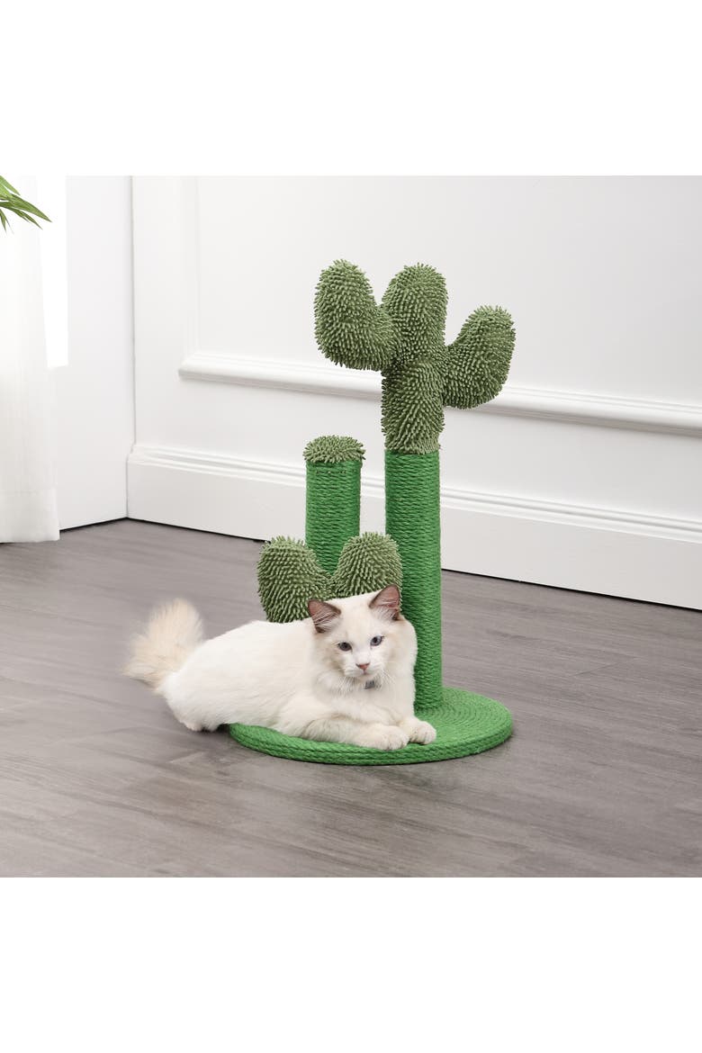Marfa Modern Jute Triple-Cactus Cat Scratching Post with Fuzzy Toy, Alternate, color, Green