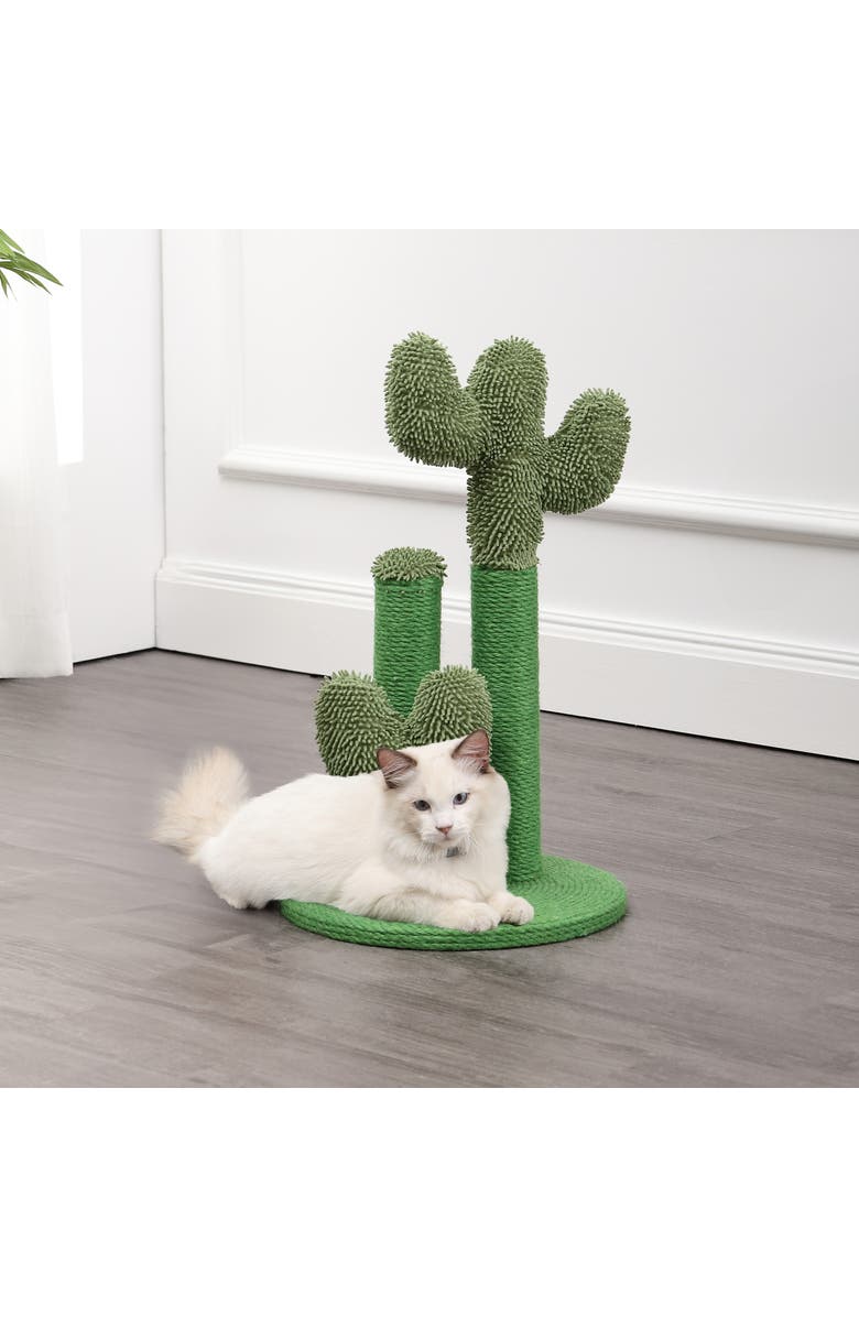 The Licker Store Marfa 21.5" Modern Jute Triple-Cactus Cat Scratching Post with Fuzzy Toy, Alternate, color, Green
