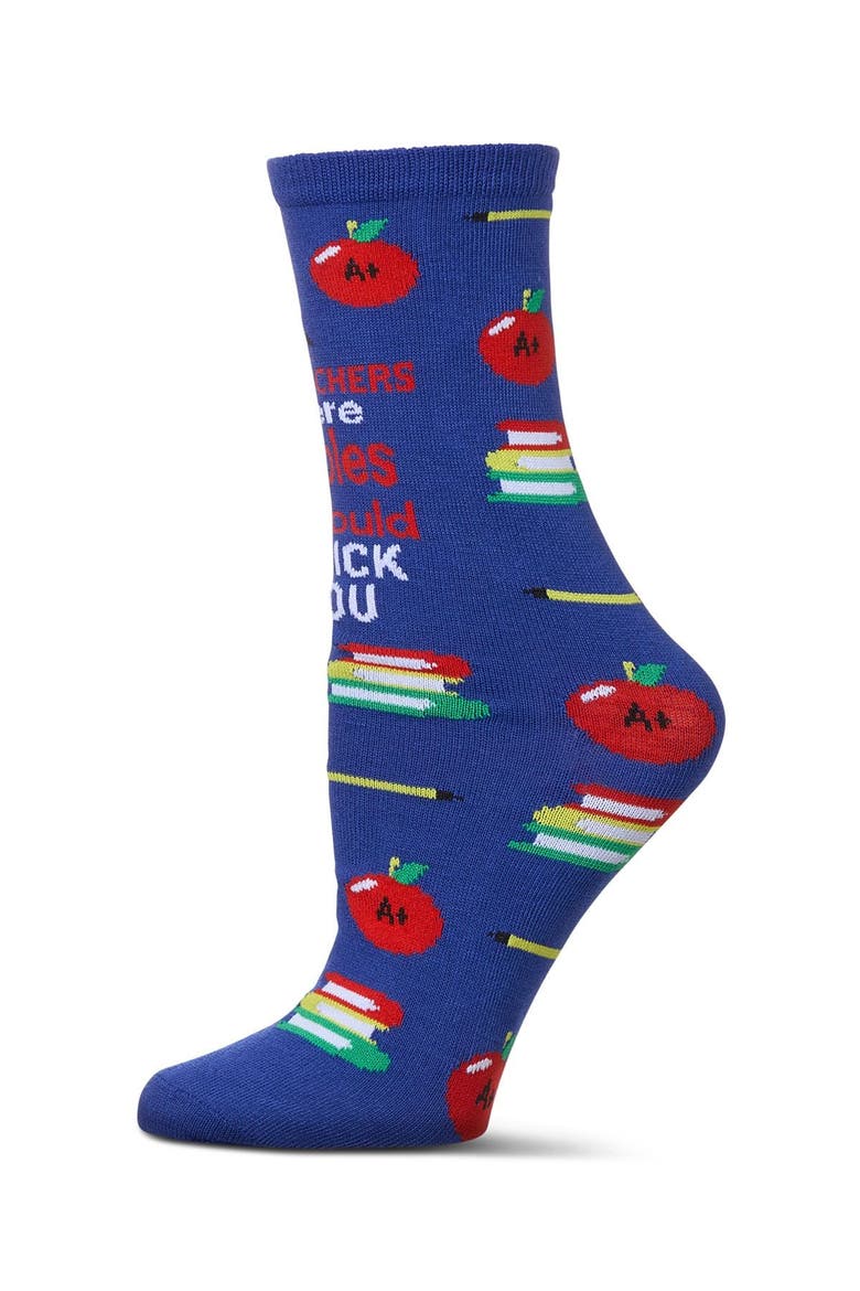 Big Kid's If Teachers Were Apples Greeting Card Crew Socks, Main, color, Surf the Web