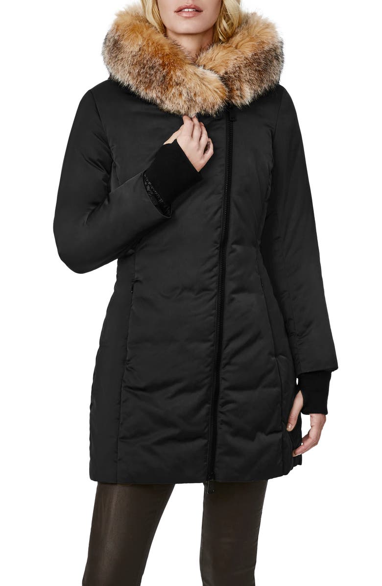 Bernardo Puffer Jacket with Faux Fur Trim, Main, color, 