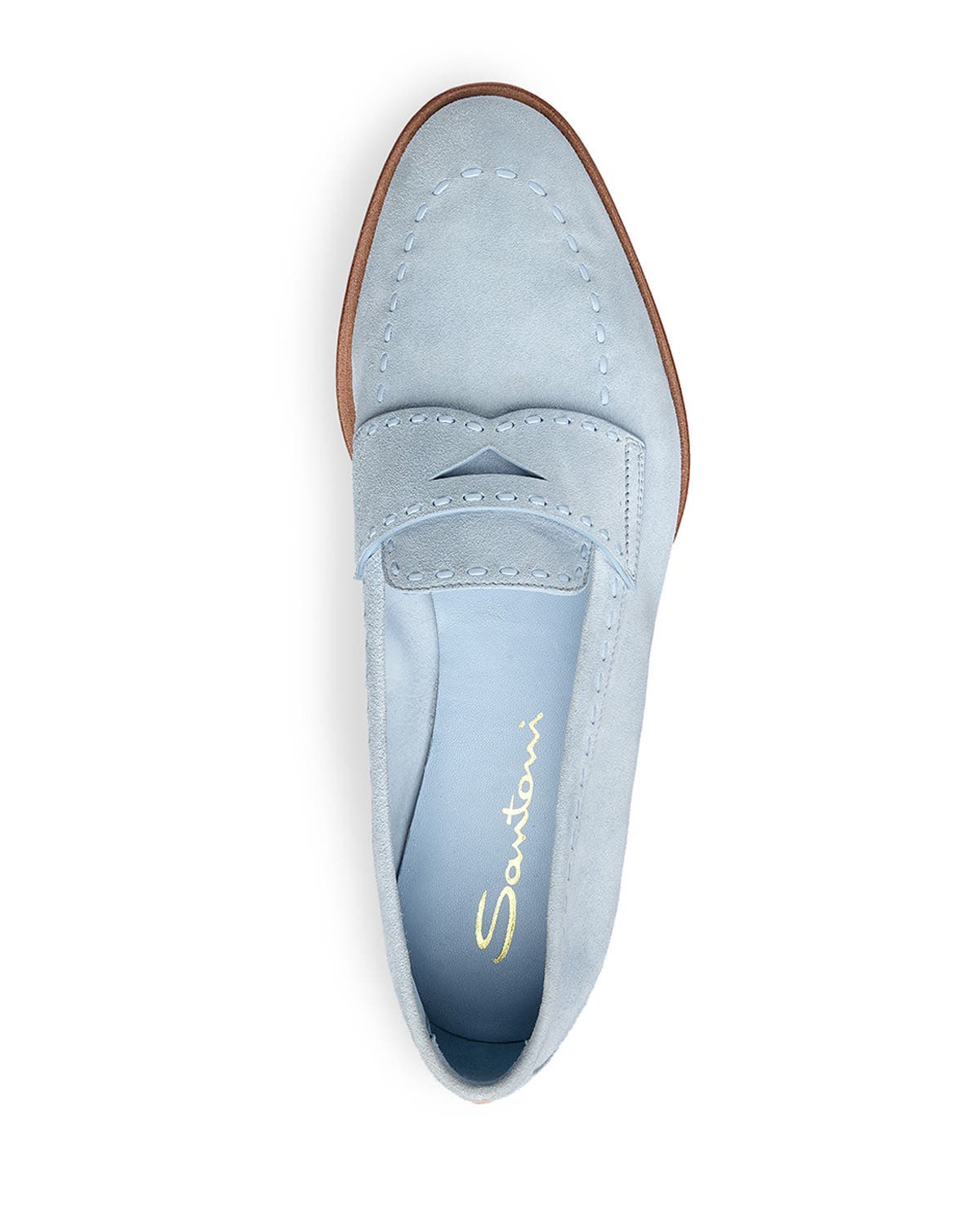 Santoni Women's Suede Penny Loafer, Alternate, color, Blue