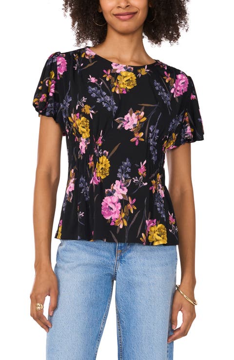 Floral Smocked Waist Jersey Top