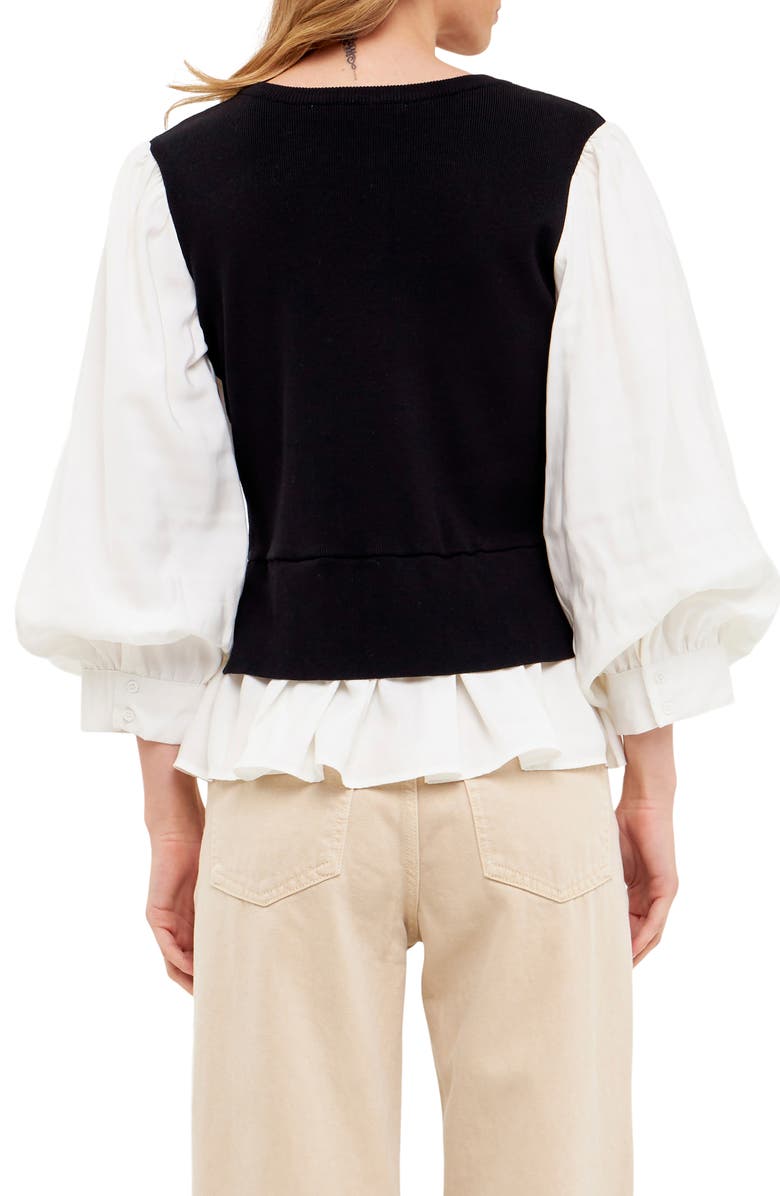 English Factory Layered Mixed Media Top, Alternate, color,