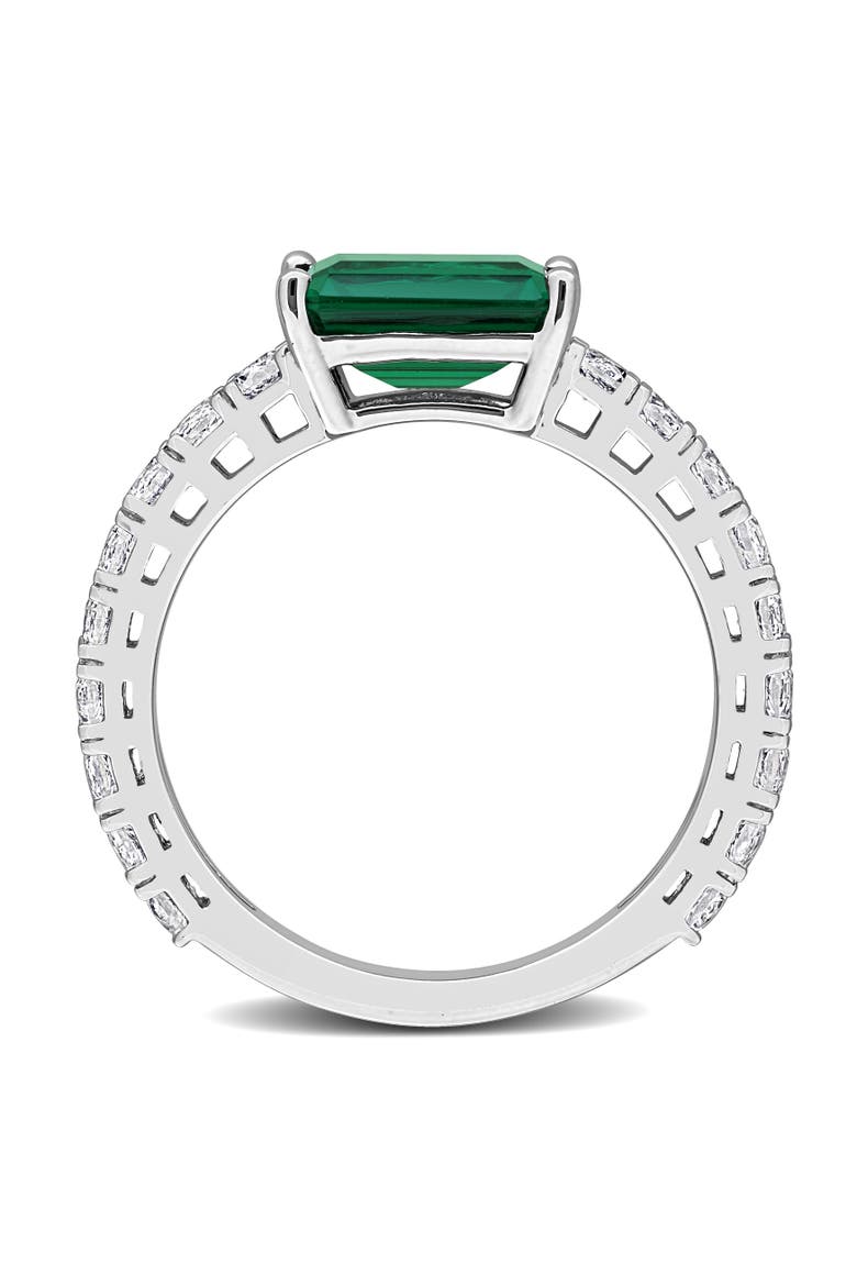 Lab-Created Emerald & White Sapphire Ring, Alternate, color, Created Emerald