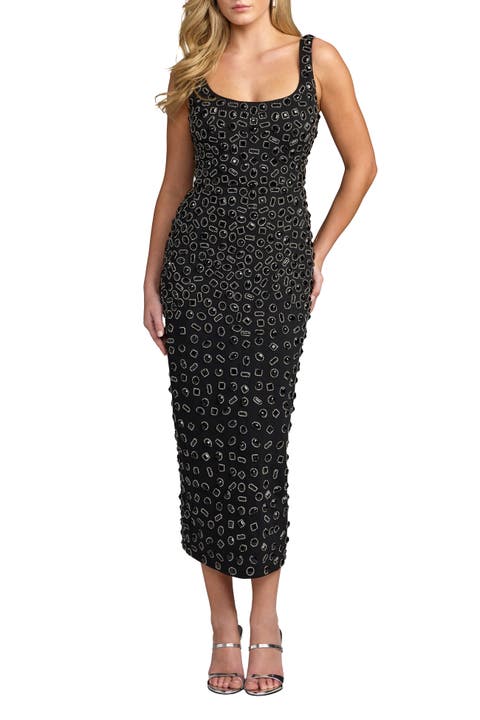 Scoop Neck Beaded Column Midi Dress