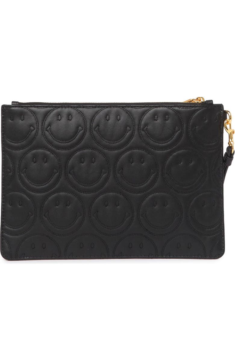 Moschino Logo Smiley Leather Wristlet Clutch, Alternate, color,