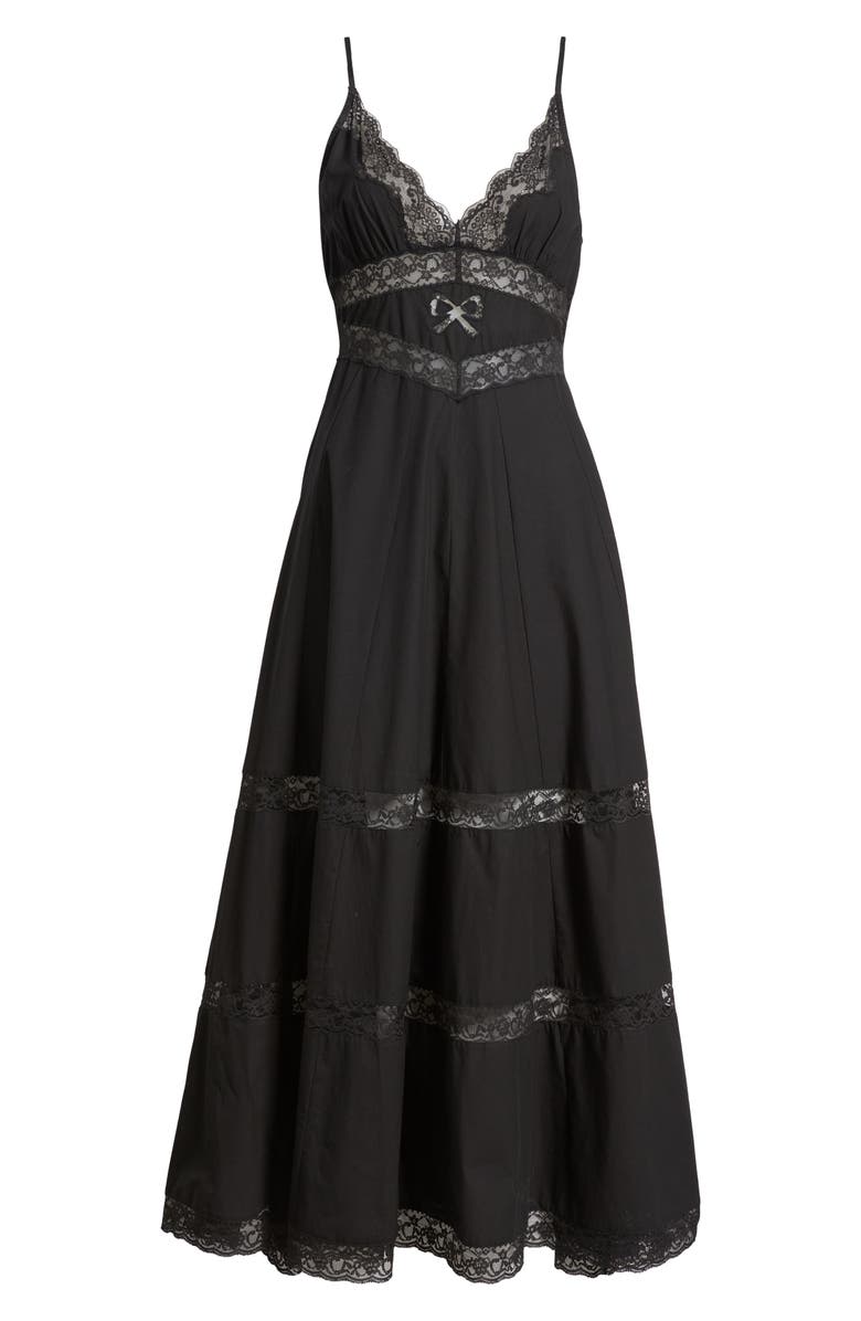 LoveShackFancy Catryn Lace Inset Cotton Slipdress, Alternate, color, Black